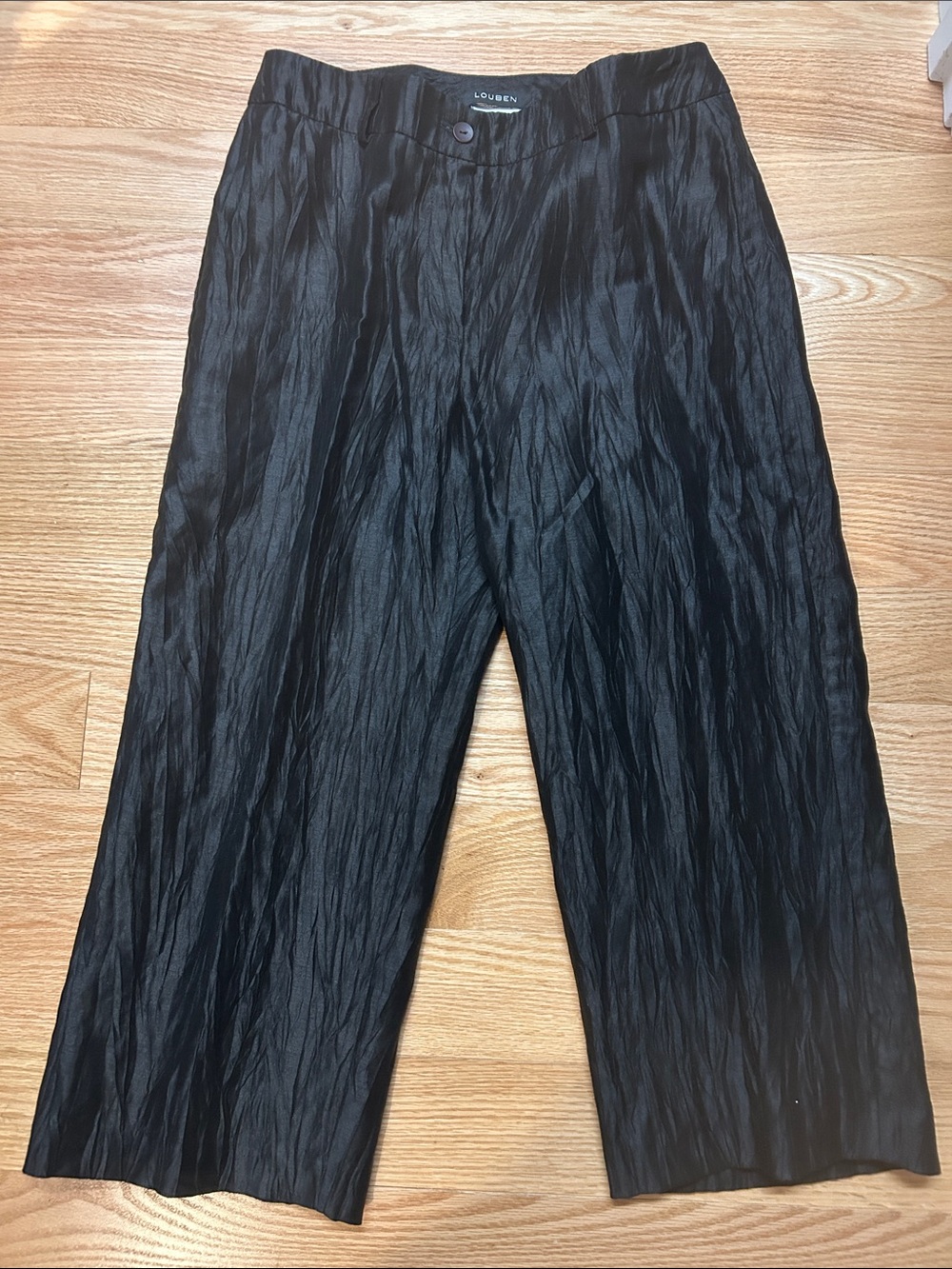 Black Crinkle Wide-Leg Dress Pants for Women’s